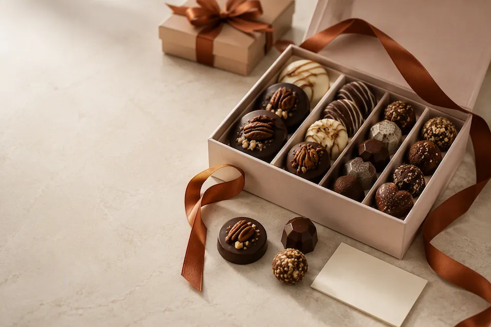 Selección Miskytos presentada en una caja de regalo con cinta y tarjeta para dedicatoria
